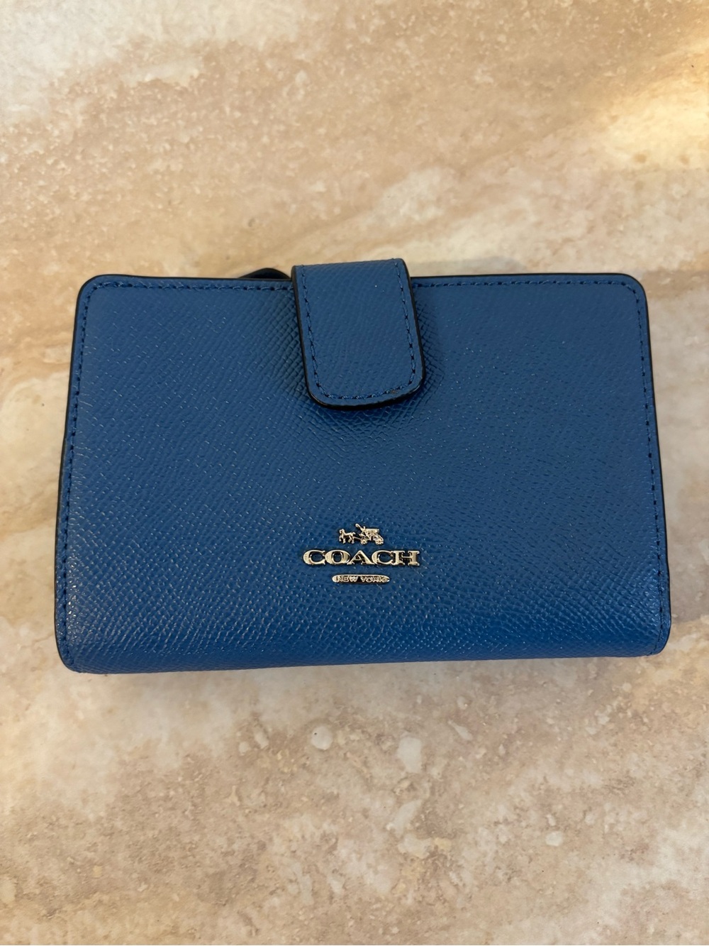 Coach Small Leather Wallet in Deep Blue with Gold Logo